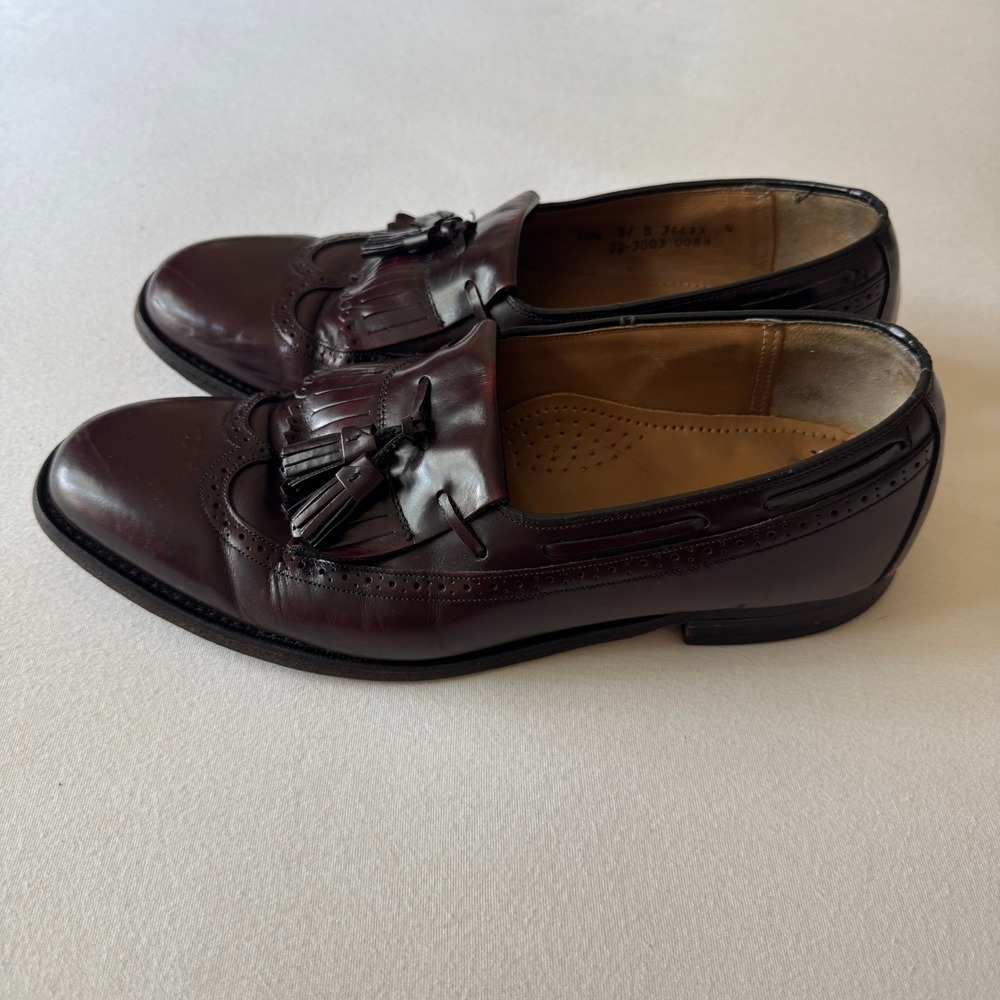 Vtg Burgundy Leather Wingtip Kiltie Tassel Loafers 10.5 Collegiate Preppy USA